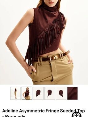 JW PEI Asymmetric Sueded Fringe Top - Burgundy Burnt Orange